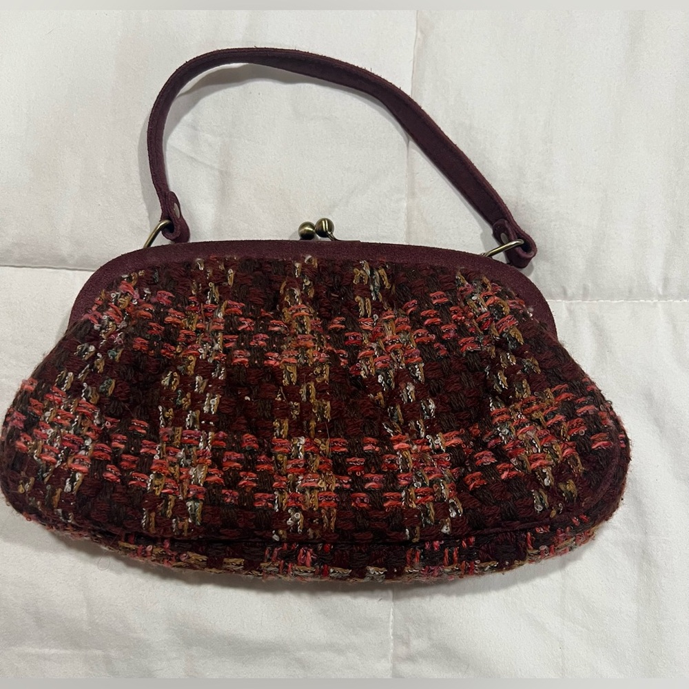 Vera Bradley Bundle Burgundy “Annie” Tweed Kisslock handbag - Picture 3 of 6